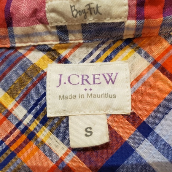 J. Crew  bright rainbow multi color plaid button down size mens S - Picture 9 of 12